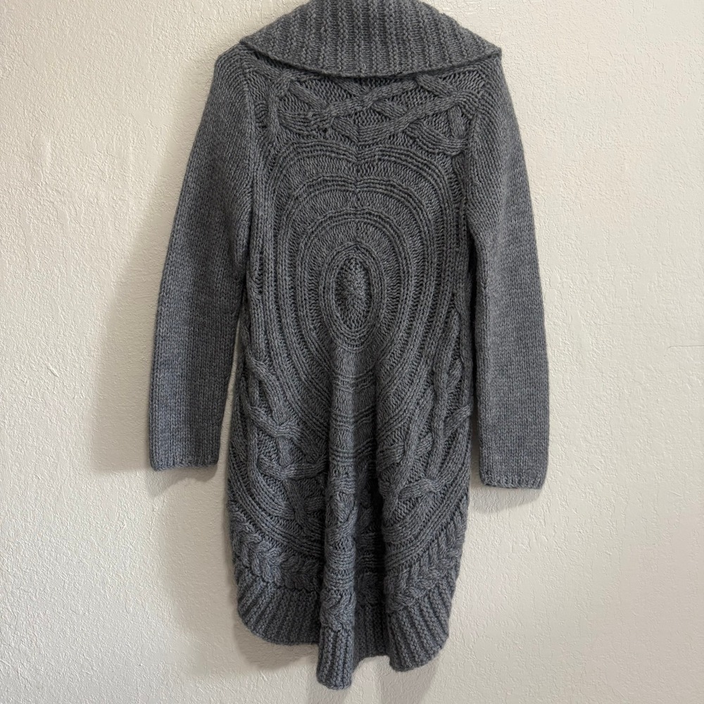 TALBOTS LADIES CABLE‎ KNIT OPEN FRONT LONG CARDIGAN SWEATER GRAY SIZE MEDIUM - Picture 12 of 16